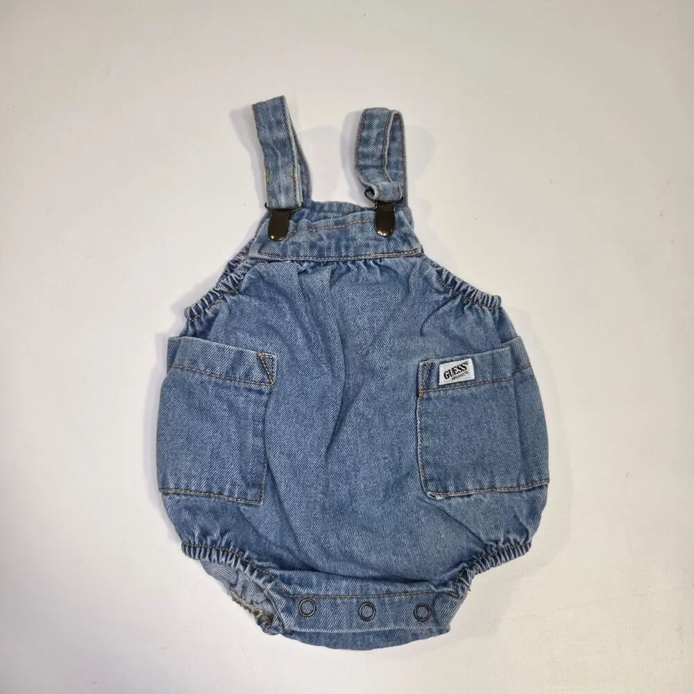 Vintage Guess Denim Bubble Romper 0-3 months 90s Baby